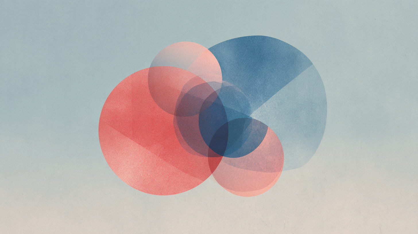 Pastel overlapping circles on a blended blue and white background