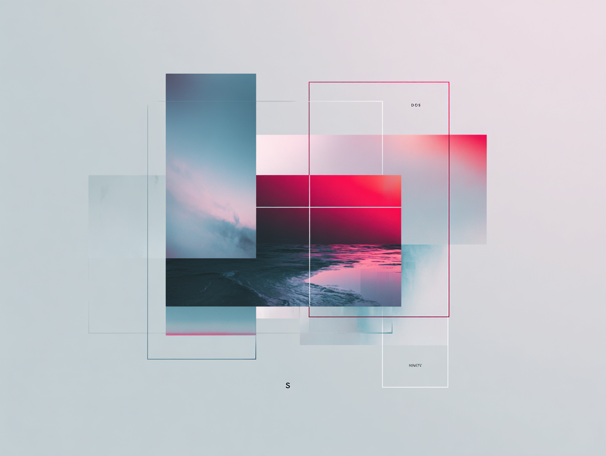 Red and Blue rectangles and squares intersect on a pastel background