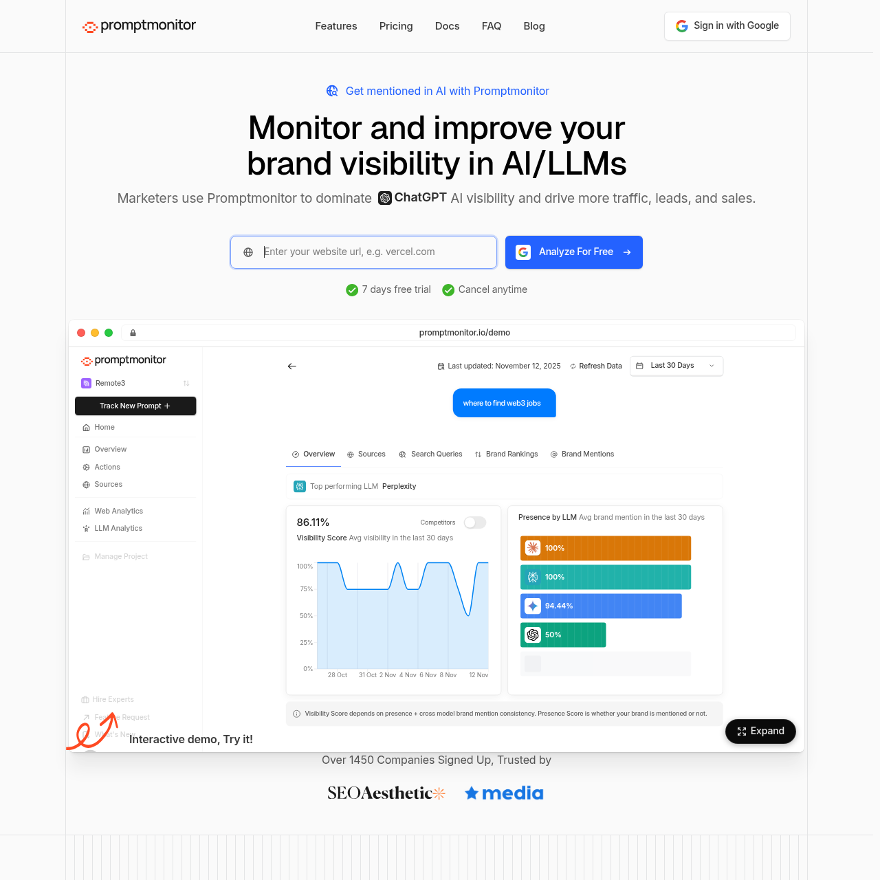 Promptmonitor website thumbnail